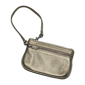 Liz Claiborne Gold 100% Leather Wristlet Purse Clutch‎ Bag Travel Accessory